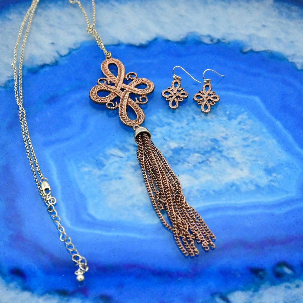BOGO Necklace with Tassel & Earrings Set